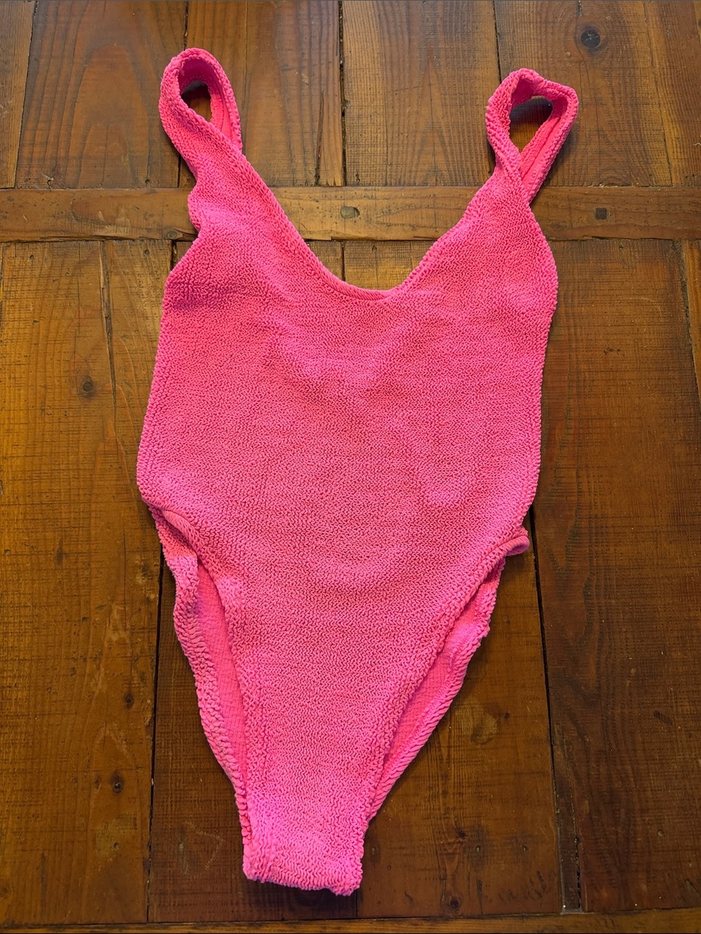 Textured Hot Pink One-Piece Swimsuit - Sleek Scoop Design